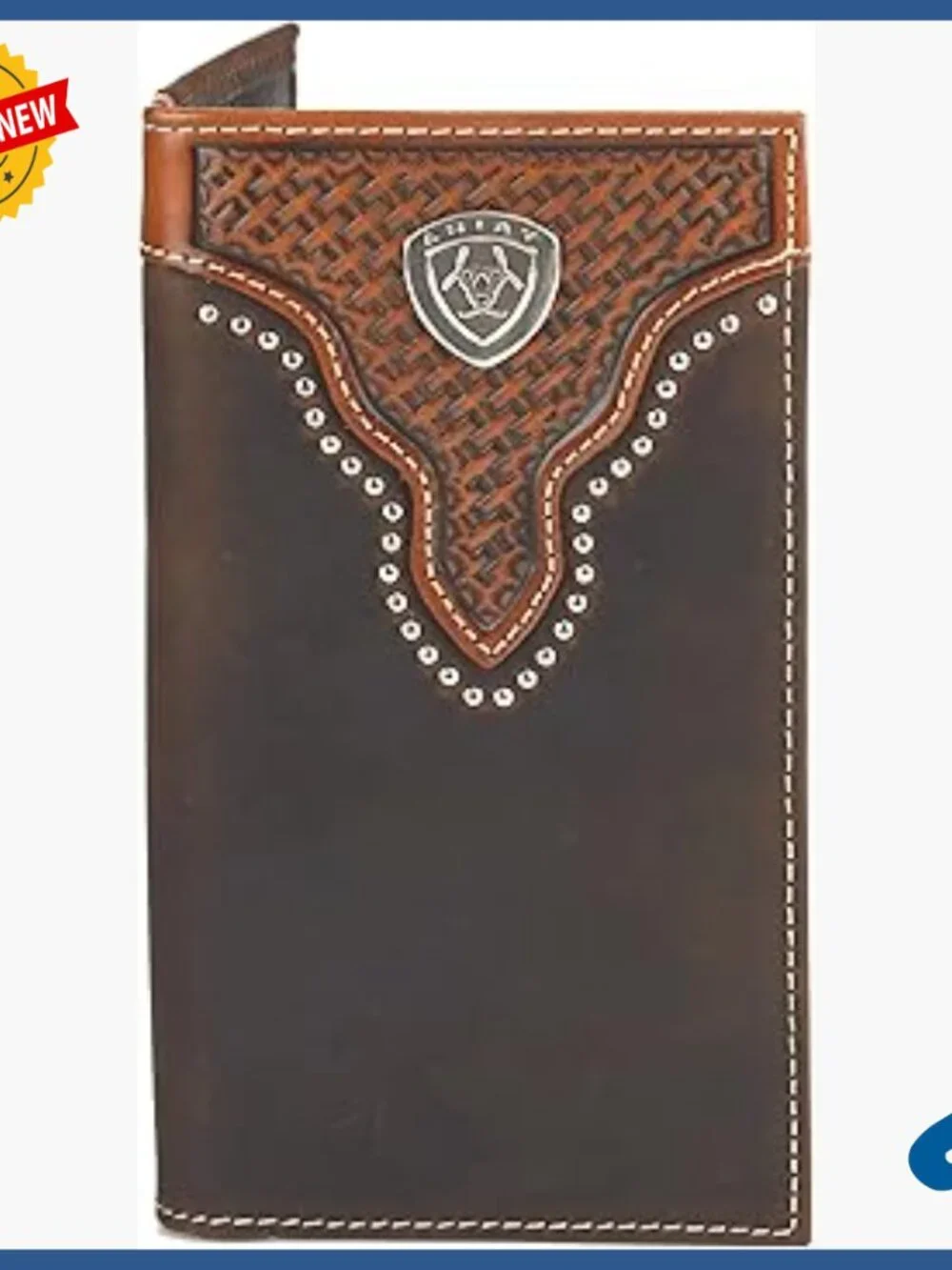 Genuine Leather Western Bifold Wallet with Stud Trim and ID Window